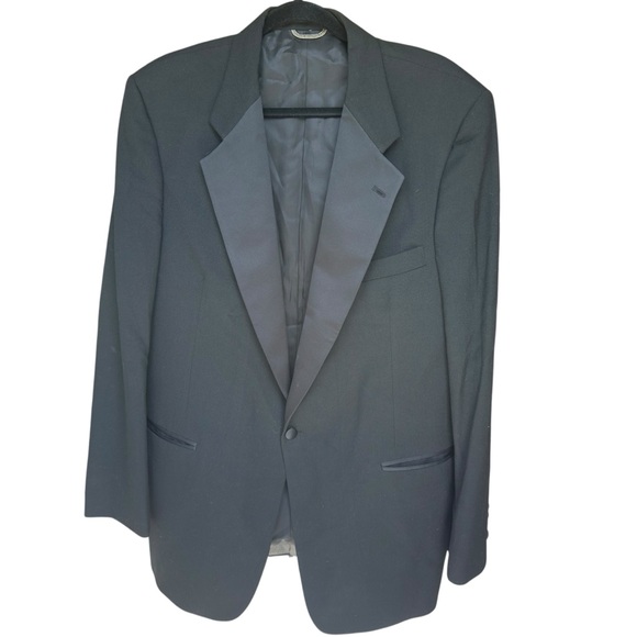 Vintage Christian Dior Monsieur Black Satin Lapel Tuxedo‎ Jacket Blazer 44L